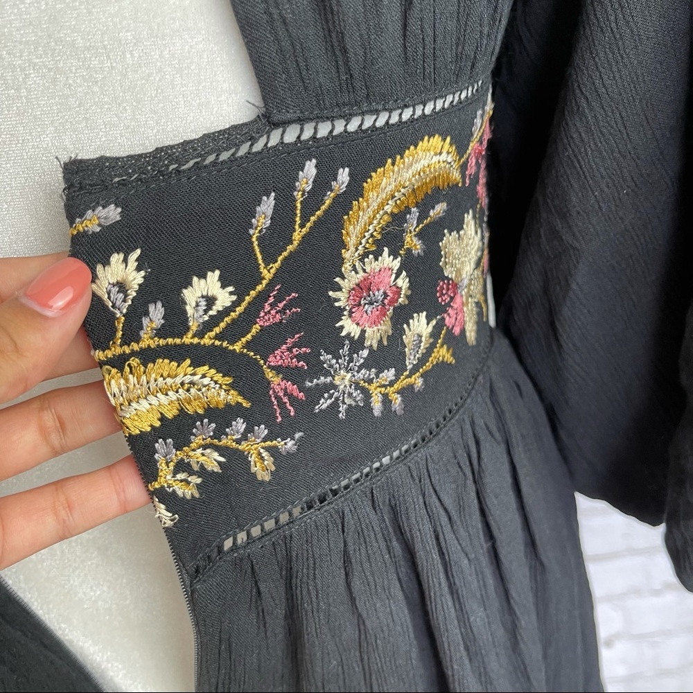 Black Embroidered V-Neck Mini Dress - Picture 8 of 10